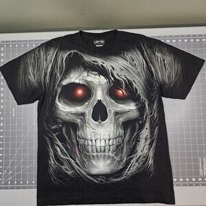Jays Rock Skull Tshirt Large AOP Biker Goth Y2K Streetwear Creepy Reaper Mma